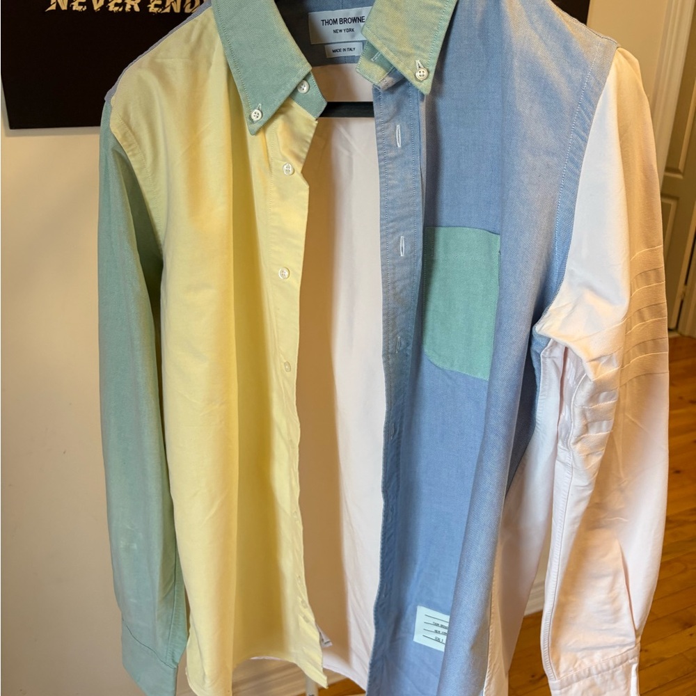 Thom Browne Colorblock Men's Shirt - Blue, Yellow, Green, White
